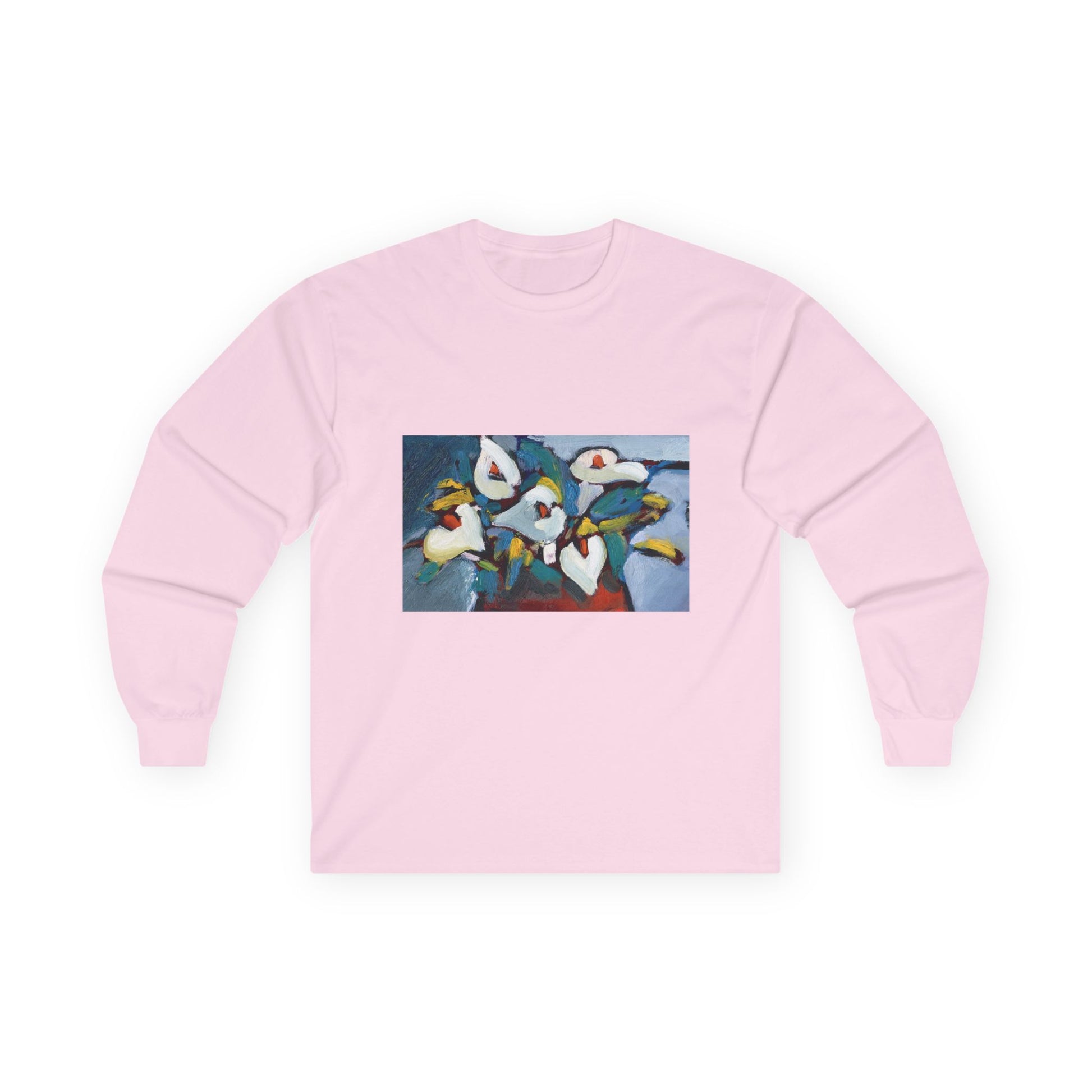 Close-Up of Calla Lily Floral Design on Long Sleeve T-Shirt
