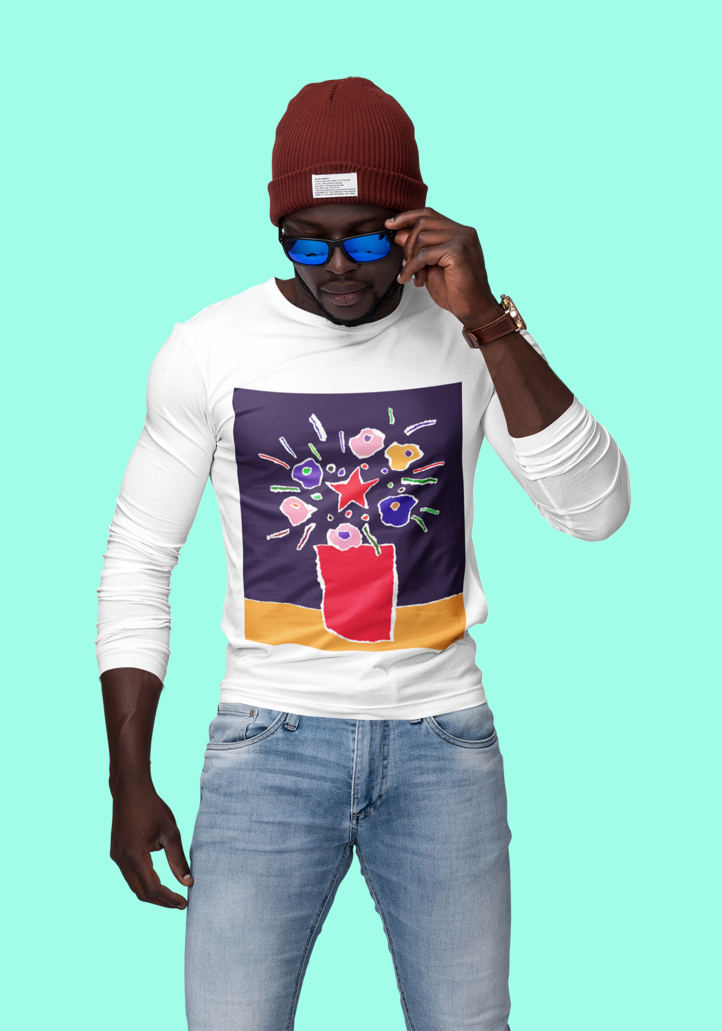 Flower Pot Long Sleeve T-Shirt for Men and Women in Cotton